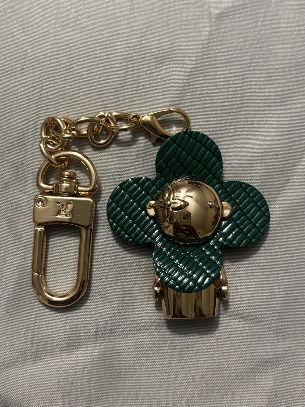 Louis Vuitton Green Leather Gold-Tone Keychain Charm